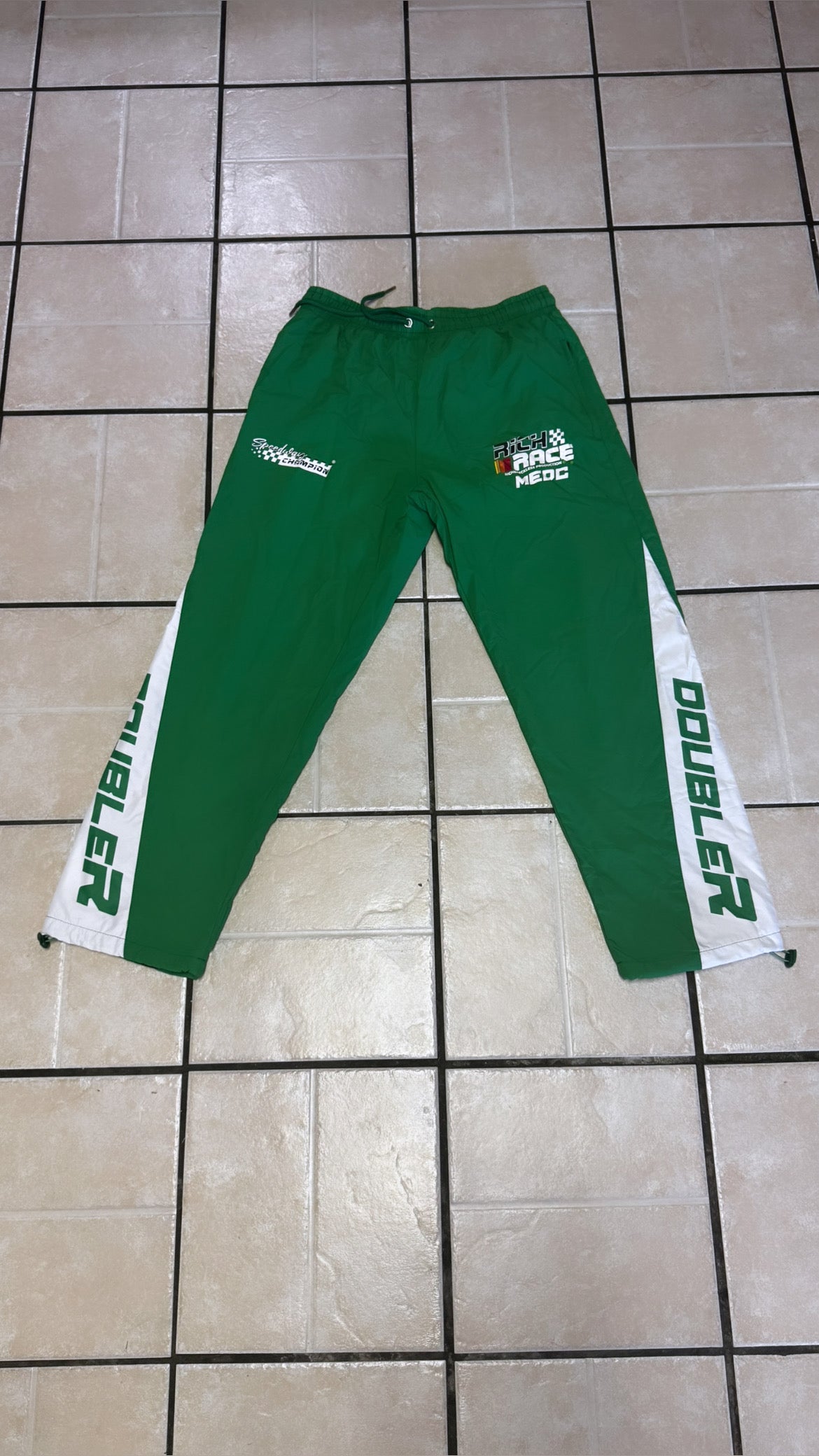 White & Green windbreaker pants