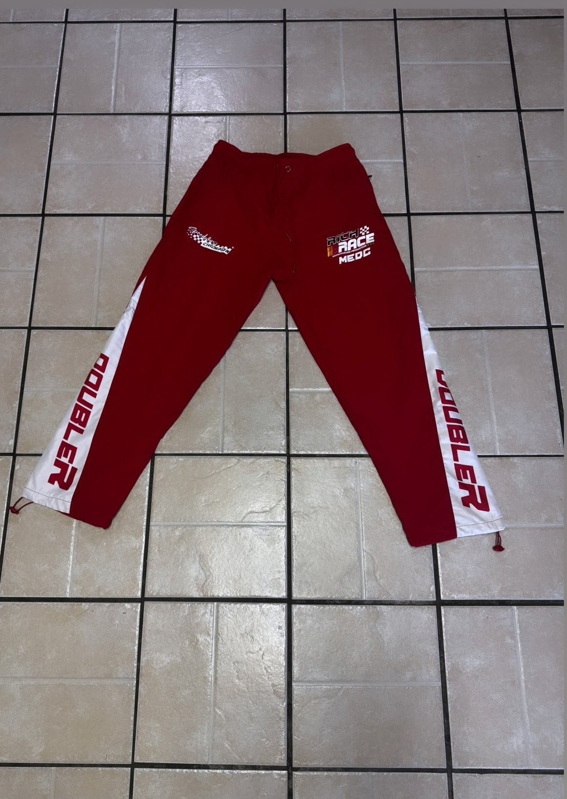 Red & white windbreaker pants